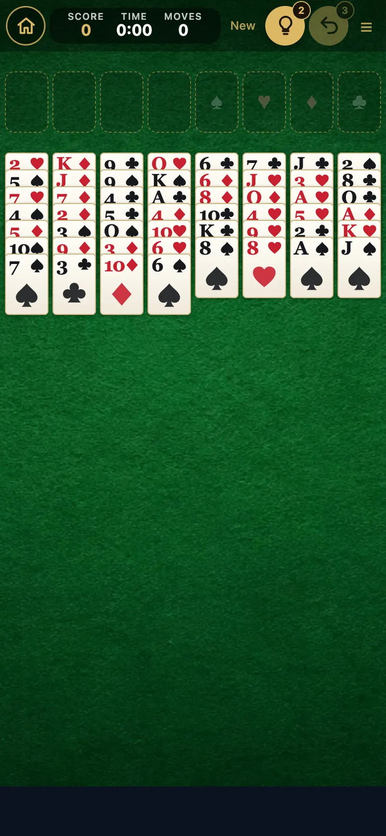 FreeCell gameplay, screenshot 1