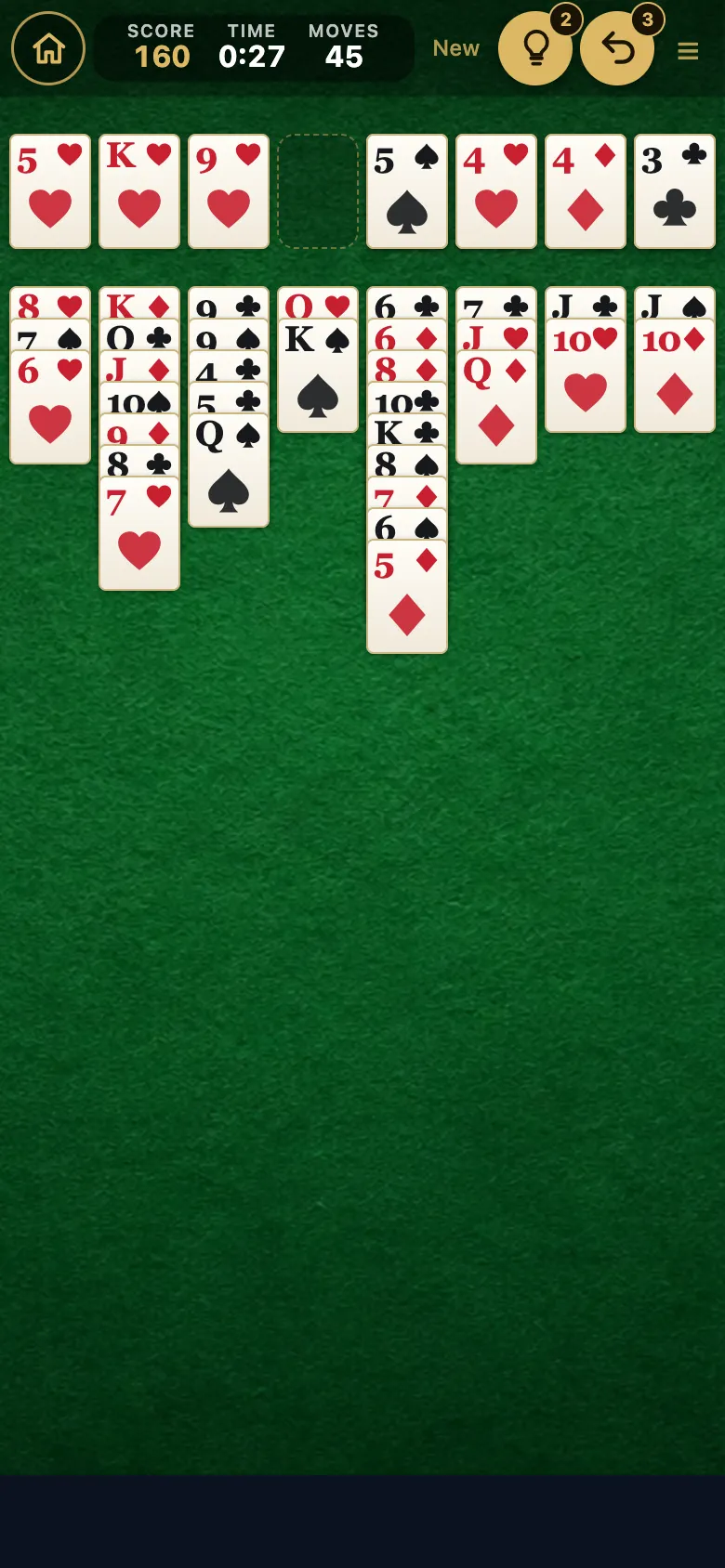 FreeCell gameplay, screenshot 2