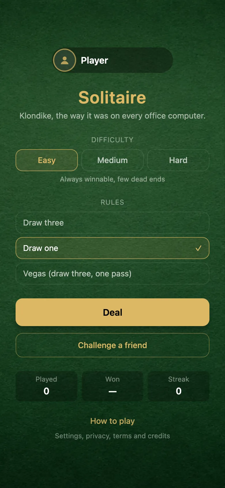Solitaire gameplay, screenshot 3